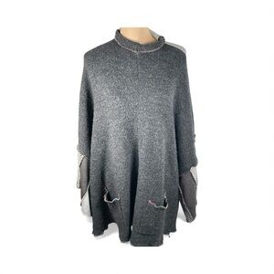 UPCYCLE by Jelbel Distressed Gray Poncho Sweater Size M/L